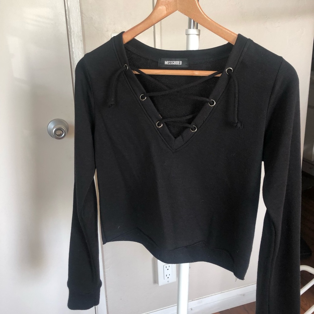 Missguided lace up black sweatshirt